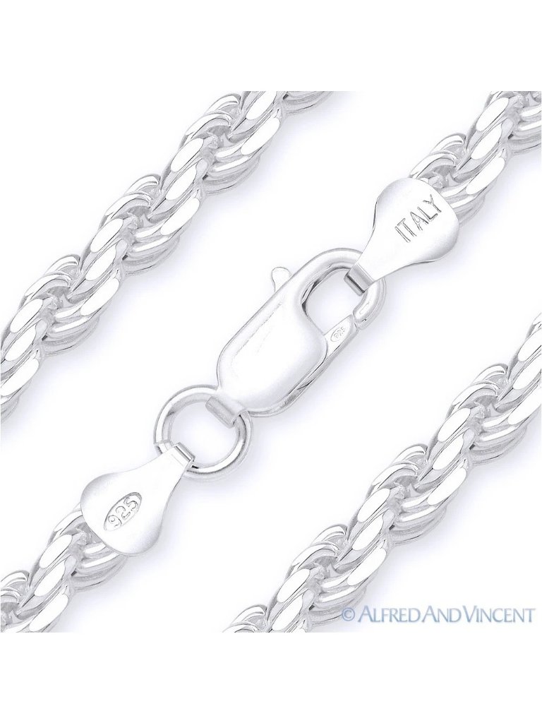 5mm Twist-Rope D-Cut Link Italian Chain Necklace In .925 Sterling Silver - 24"